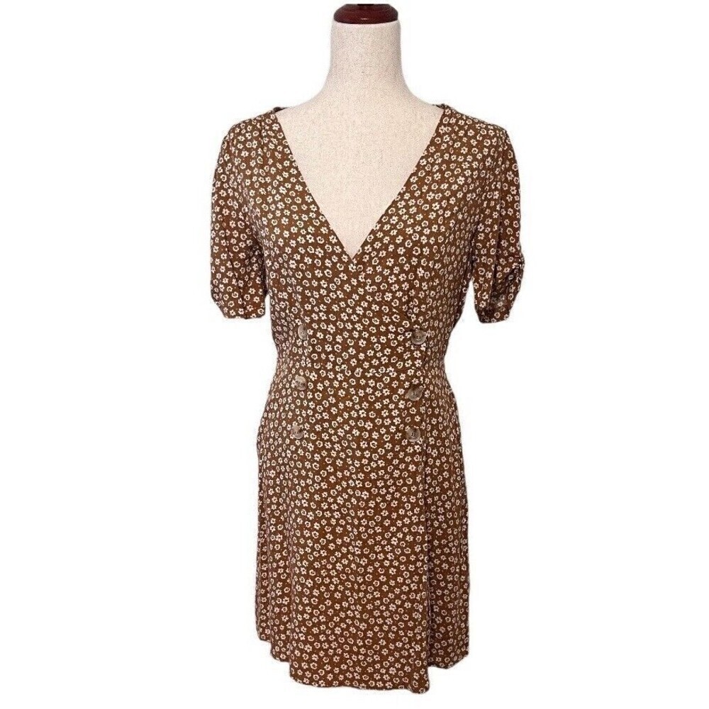 Bohme Dixie Floral Dress Mini Women Medium Cross Front Button Mini Tan Brown